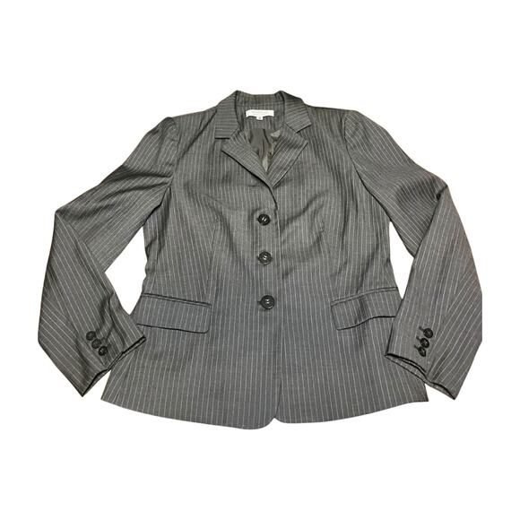 Emanuel Ungaro sz 10 Pinstripe Wool Blazer Gray Career Workwear Office Classic - Picture 1 of 8